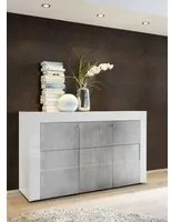 Credenza Moderna, Madia di Design, 3 ante, Bianco Lucido con frontali Beton ZLCEAY-MD3ABE