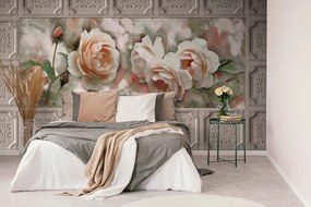 Carta da parati – Rosa in cornice storica