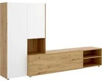 Parete attrezzata Daaquis, Set da soggiorno porta TV, Mobile salotto multiuso, 227x40h141 cm, Rovere Nodi e Bianco