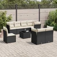 Set Divani da Giardino 9 pz con Cuscini Nero in Polyrattan 3217936