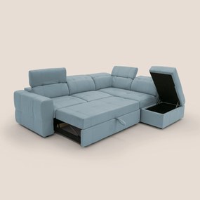 Kronos Divano angolare con poggiapiedi estraibile e pouf contenitore mobile in microfibra impermeabile T11 carta da zucchero