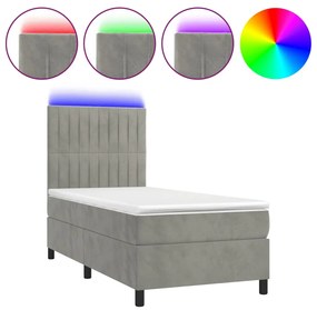 Letto a Molle Materasso e LED Grigio Chiaro 80x200 cm Velluto