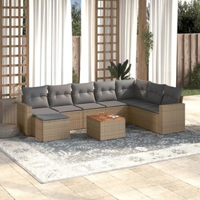 Set Divano da Giardino 9 pz con Cuscini Beige in Polyrattan