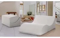 Letto pieghevole Annabella, Pouf trasformabile in letto matrimoniale, 100% Made in Italy, Pouf trasformabile in una chaise longue in ecopelle, cm 100x200h70, Bianco