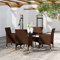 Set da Pranzo per Giardino 5 pz in Polyrattan Marrone