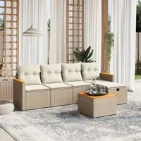 Set Divano da Giardino 6 pz con Cuscini Beige in Polyrattan 3265293