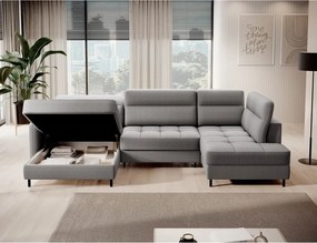 Divano angolare grigio chiaro allungabile/con contenitore (con penisola a destra/a U) e rivestimento in velluto Berrto – ELTAP