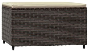 Poggiapiedi da giardino con cuscino in polyrattan marrone