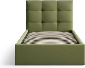 Letto singolo imbottito verde con contenitore con rete inclusa 90x200 cm Phaedra – Micadoni