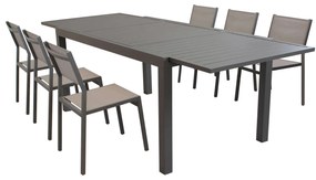 DEXTER - set tavolo in alluminio cm 160/240 x 90 x 75 h con 6 sedie Aulus