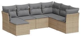 Set divani da giardino 7 pz con cuscini beige in polyrattan