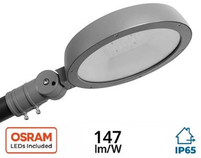 Lampione Stradale LED 40W, 147lm/W, IP65 Snodo Ø68mm - OSRAM LED Colore Bianco Caldo 3.000K