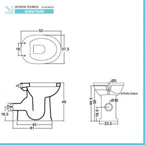 WC bidet combinato per anziani e disabili H 49 cm scarico parete