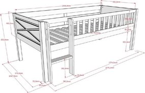 Letto da bambini rialzato bianco in pino massiccio con rete inclusa 90x200 cm Scott – Vipack