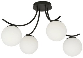 Plafoniera Moderna 4 Luci Coeo In Acciaio Nero E Diffusori In Vetro Opale