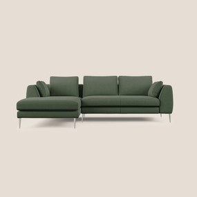 Plano divano moderno angolare con penisola in microfibra smacchiabile T11 verde 252 cm Destro