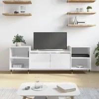 Mobile Porta TV Bianco Lucido 160x35x55 cm in Legno Multistrato 831334