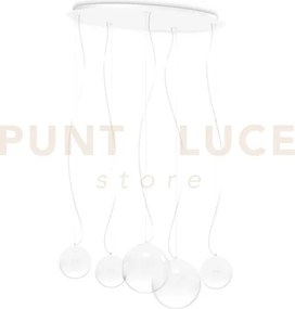Mapa clear lampadario sospeso in vetro opale 5 luci attacco e27