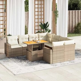 Set divano da giardino 9 pz con cuscini beige in polyrattan