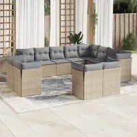 Set Divani da Giardino 12 pz con Cuscini Beige in Polyrattan 3250368