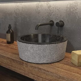 Lavabo bagno design rotondo in marmo nero 40cm |  Litos-TN40 - KAMALU