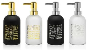 Set dosatore sapone liquido moderno in vetro colorato con stampe a contrasto