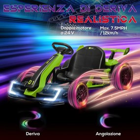 Go Kart Elettrico per Bambini 24V 12km/h con Seggiolino Regolabile Verde...