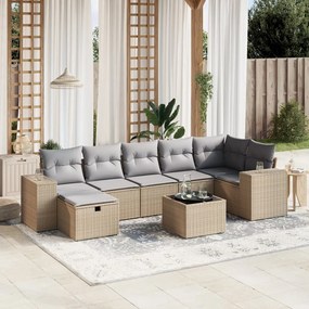 Set divano da giardino 8 pz con cuscini beige misto polyrattan