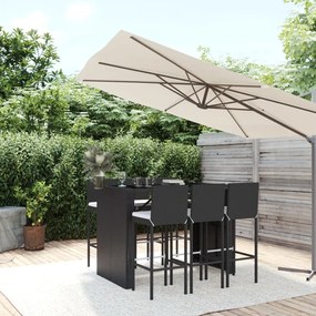 Set bar da giardino 7 pz con cuscini in polyrattan nero