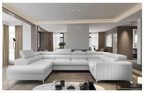 Divano angolare bianco allungabile/con contenitore (con penisola a sinistra/a U) e rivestimento in finta pelle Louis – ELTAP