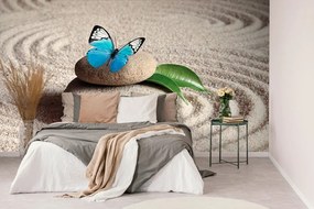Carta da parati – Farfalla blu su pietra Zen