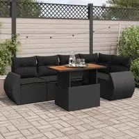 Set Divano da Giardino 6 pz con Cuscini Nero in Polyrattan 3327261