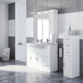Mobile sottolavabo e lavabo con illuminazione Paola per vasca centrale bianco L 121 x H 184 x P 33.5 cm, 3 ante 2 cassetti