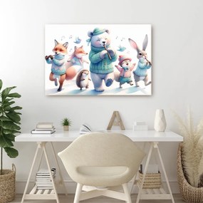 Quadro su tela – Parata musicale di animali nel paesaggio invernale