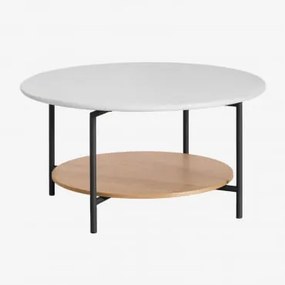 Tavolino rotondo in acciaio e legno (Ø80 cm) Paliseda Bianco Pietra - Sklum