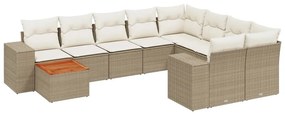 Set Divano da Giardino 10 pz con Cuscini Beige in Polyrattan