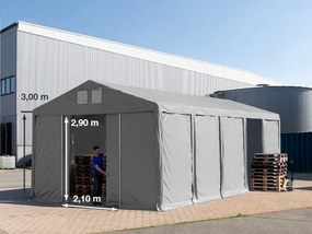 TOOLPORT 5x10m tenda capannone, altezza 3,0m porta scorrevole, PVC 850, grigio, con statica (sottofondo in terra) - (93786)