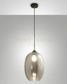 Infinity sospensione 1 luce d.25cm in vetro  fume' e struttura in m...