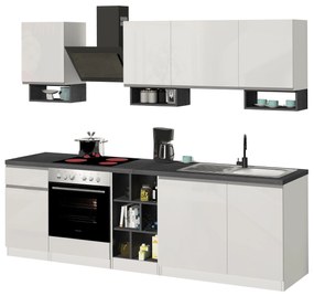 Cucina Lineare SOLE 256 cm - Bianco/Report, Top Elegante 35 mm