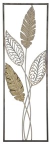 Pannello Decorativo In Ferro E Legno Foglie 30,5x1,9x91 Cm Oro E Argento Ver.A