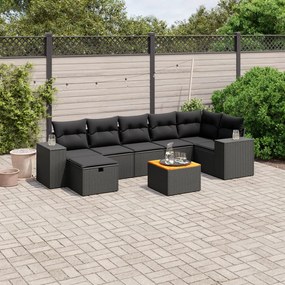 Set Divani da Giardino con Cuscini 8 pz Nero in Polyrattan