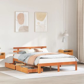 Giroletto Con Cassetti Marrone Cera 150x200 Cm Massello Pino /