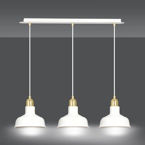 Lampadario Industrial 3 Luci Ibor In Acciaio Bianco Con Elementi In Oro