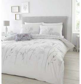 Set copripiumino e federa bianco e grigio per letto matrimoniale e per letto esteso 230x220 cm Meadowsweet Floral – Catherine Lansfield