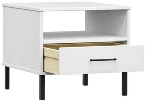 Comodino con Gambe in Metallo Bianco Legno Massello Pino OSLO