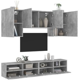 Mobili Tv A Muro Con Led 5pz Grigio Cemento Legno Multistrato /