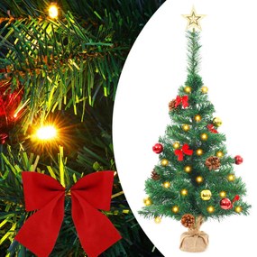 Albero di Natale Preilluminato con Palline Verde, Albero di Natale Preilluminato con Palline Verde 64 cm