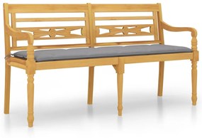 Panchina Batavia con Cuscino Grigio 150 cm Legno Massello Teak