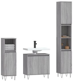 Set mobili da bagno 3 pz grigio sonoma in legno multistrato