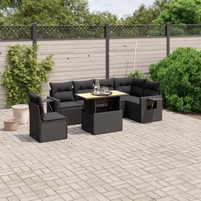 Set Divani da Giardino con Cuscini 7pz Nero Polyrattan